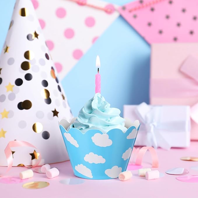 Domensi 100 Pcs Sky Clouds Blue Party Cupcake Wrappers Cloud Cupcake Liners - Image 2