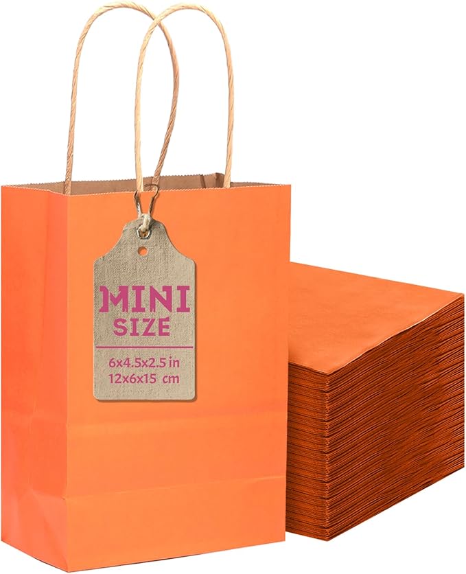 qiqee 24 Pcs Orange Mini Paper Gift Bags by Qiqee
