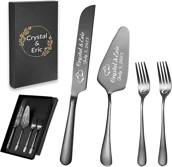 Personalized Wedding Cake Knife and Server Set, Custom Names Cake Cutting Set by Unknown