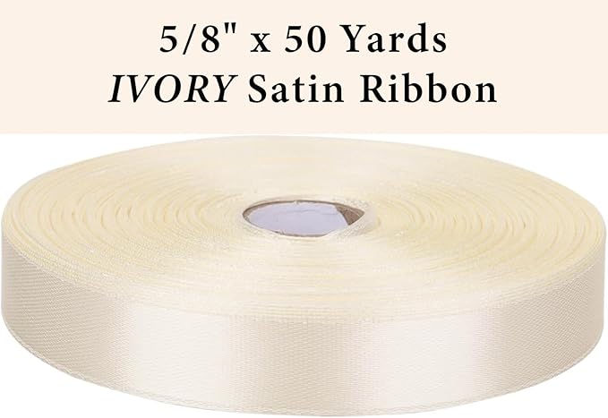 5/8 Inch Ivory Satin Ribbon 50 Yards Solid Fabric Ribbons - Image 2