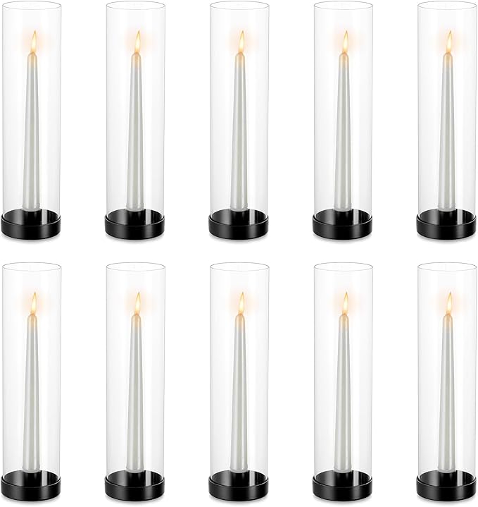 NUPTIO Black Taper Candle Holders: 10 Pcs Bulk 11.81 inch Tall Hurricane Glass by Nuptio