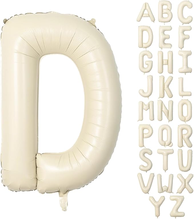40 Inch Letter Balloons D, Big Custom A-Z Alphabet Foil Name Balloon Cream White by KAINSY