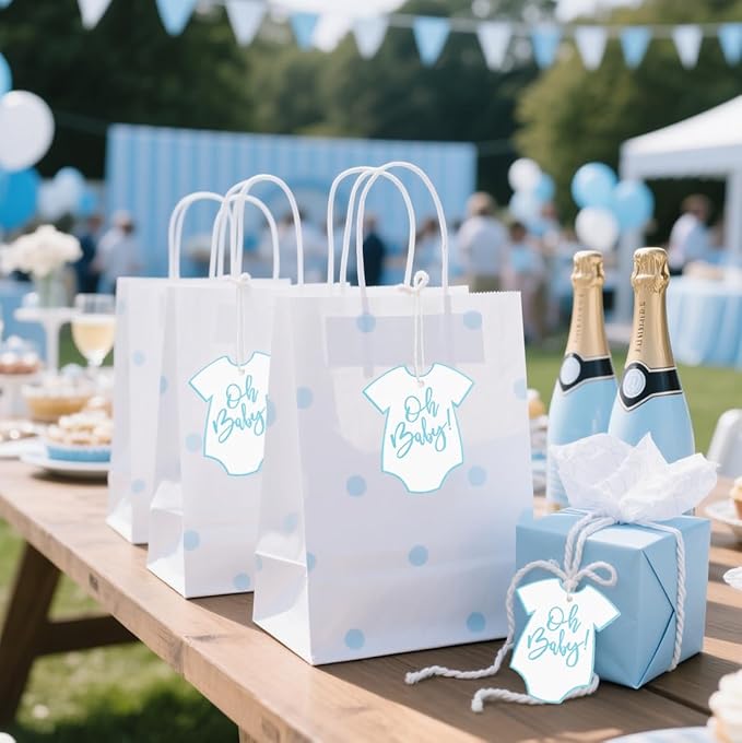 100Pcs Gift Tags with String Oh Baby Sign Blue Baby Clothes Large Gift Tags - Image 4