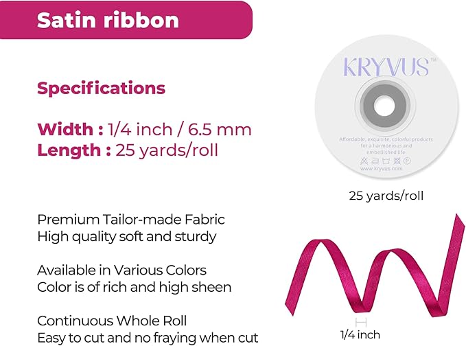 Rose Red Satin Ribbon 1/4 inch X Continuous 25 Yards, Single Face Polyester - Image 3