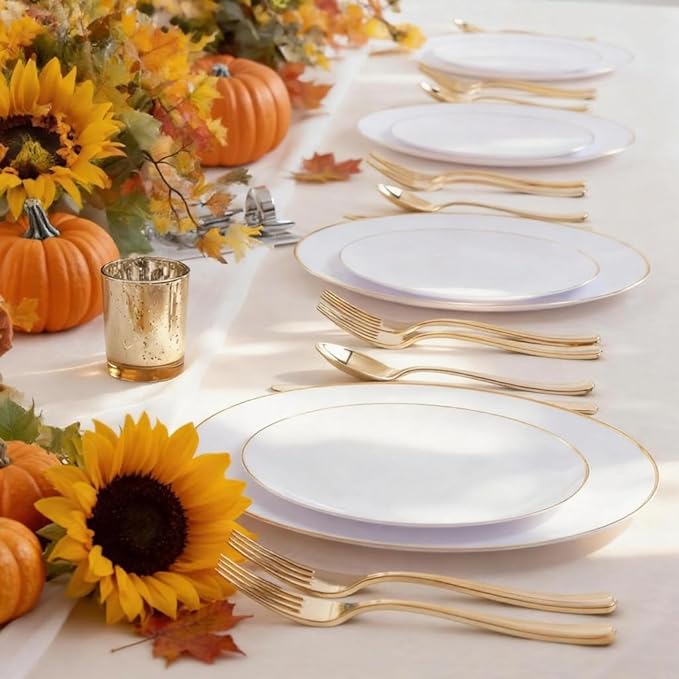 KIRE 60PCS Gold Plastic Plates - Image 2
