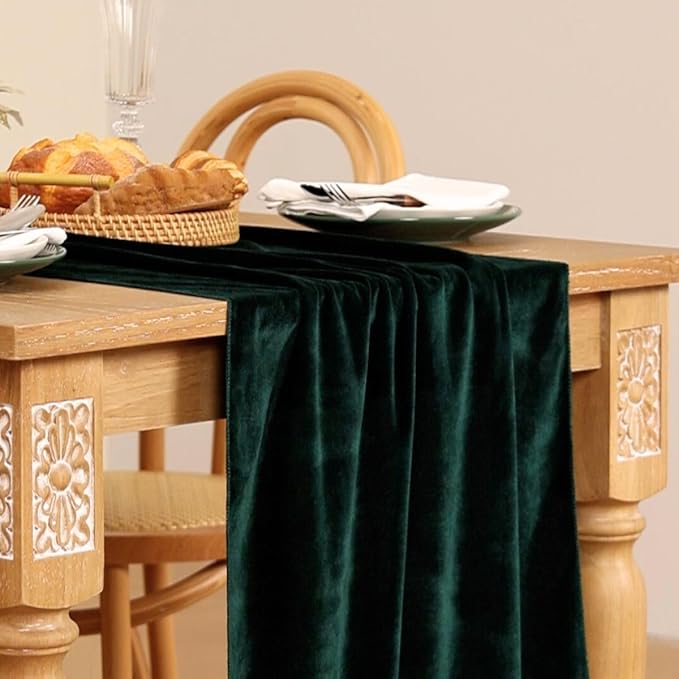 MLMC 2 Pack Emerald Green Velvet Table Runner 10ft Luxury Dark Green Velvet - Image 5