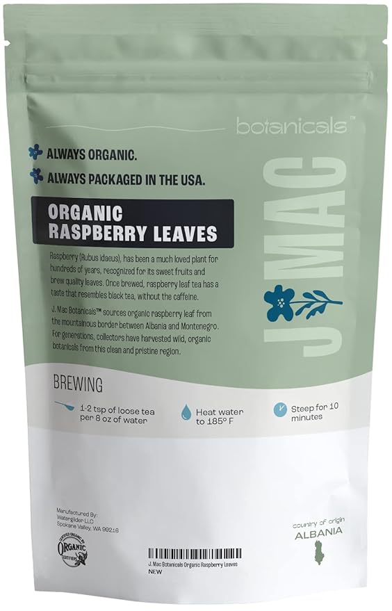 J Mac Botanicals, Organic Red Raspberry Leaf, Herbal tea cut & sifted dried leaf - Image 9