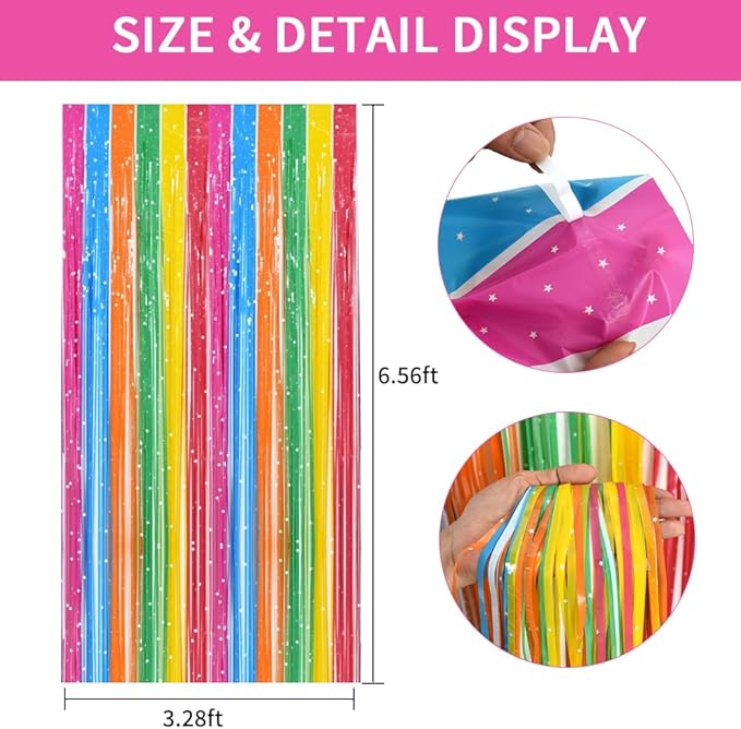 TONIFUL 3Pcs Colorful Door Streamers, Photo Booth Backdrop Metallic Colorful - Image 2