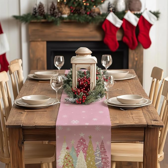 GEEORY Christmas Table Runner 13x72 Inch, Xmas Trees Snowflakes Holiday - Image 3