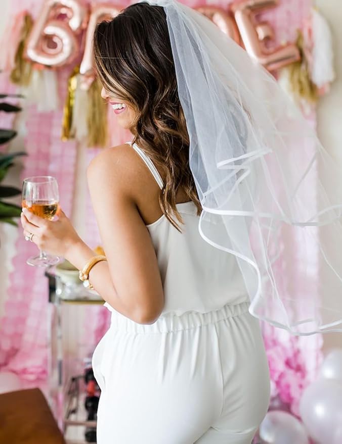 Bridal Veil with Headband Sash Glasses 4 PCS Bachelorette Party Decorations - Image 7