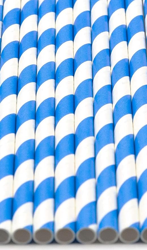 Pack of 900 Sky Blue Swirls Biodegradable 4-Ply Paper Drinking Straws - Image 3