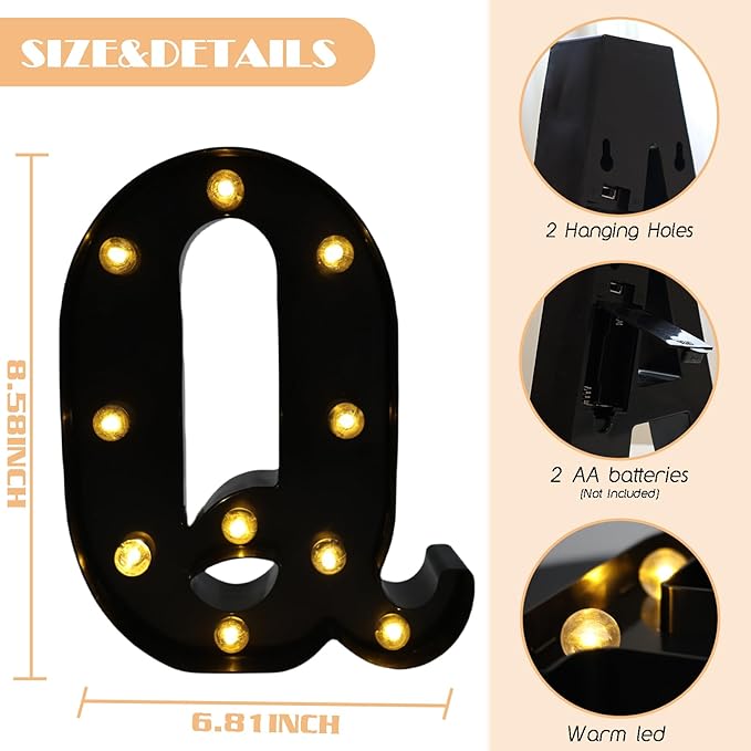 Led Marquee Letters, 8.58 Inch Black Light Up Letters, Small Led Letter Lights - Image 2