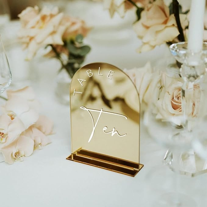 Gold Mirror Arched Wedding Table Numbers 1-15 - Image 6