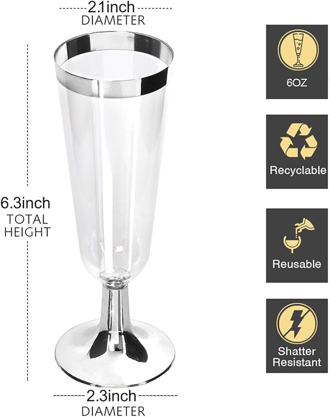I00000 50 Pack Plastic Champagne Flutes - Image 2