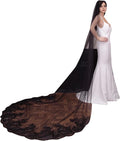 Bridal Veil long Cathedral Length Lace Sequins Edge 1 Tier Wedding Veil by Unknown