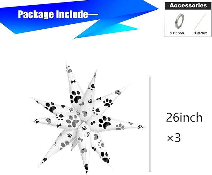 3pcs 26inch 3D paw Explosion Star foil balloon, dog paw theme Foil Cone star - Image 2