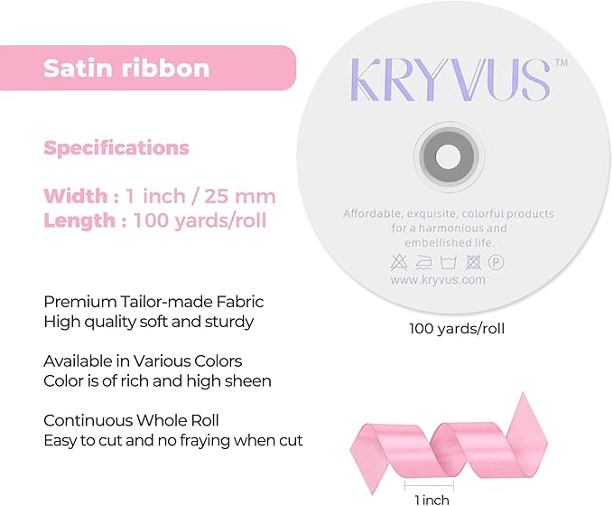 Rose Pink Satin Ribbon 1 inch X Continuous 100 Yards, Single Face Polyester - Image 3