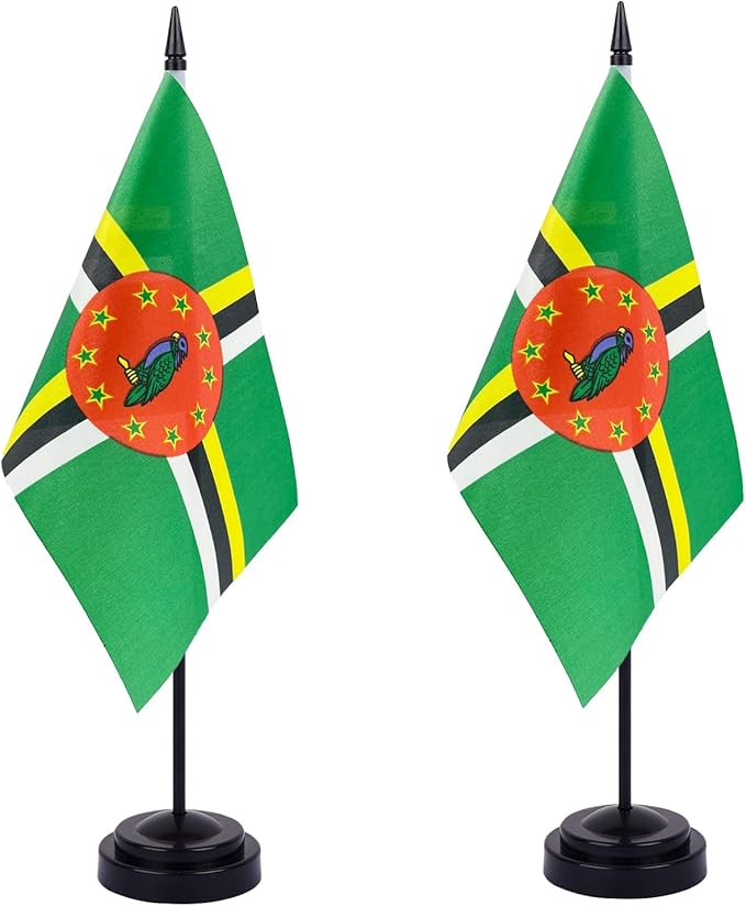 WXTWK 2 Pack Dominica Flag Dominica Deluxe Desk Flag Set by WXTWK