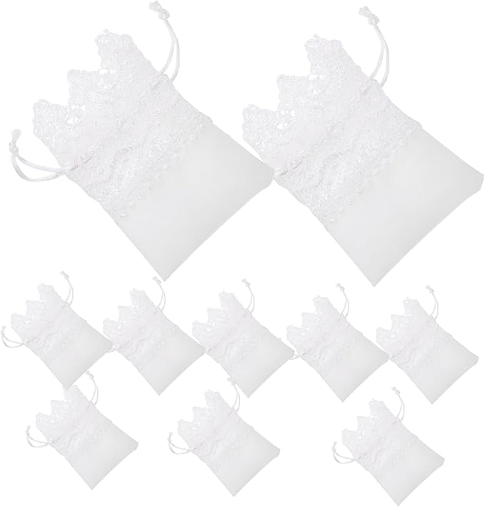 STOBOK 40Pcs White Lace Drawstring Jewelry Bags, Small Organza Bags, Lace by STOBOK