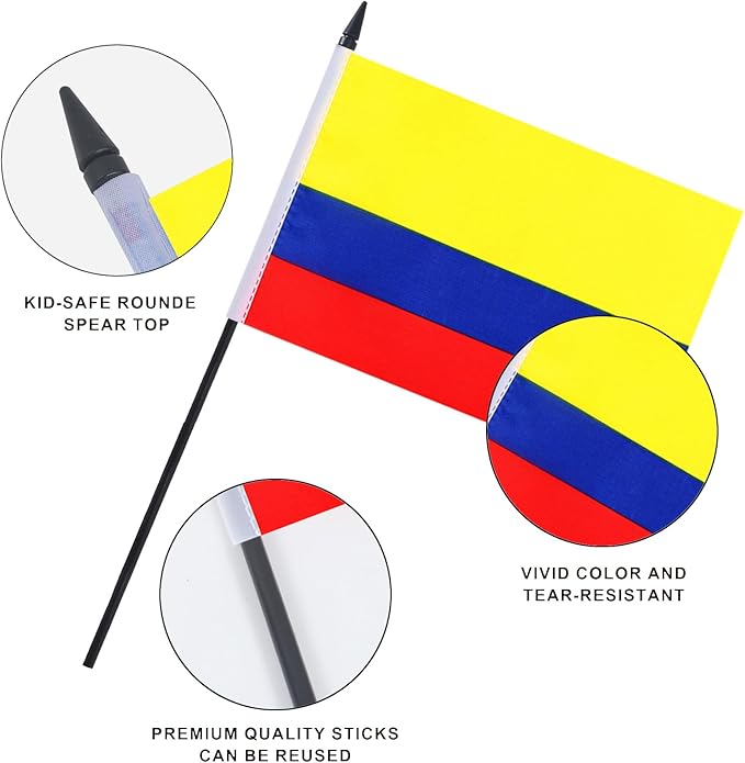 Colombian Desk Flag 12" Solid Pole Deluxe Set Colombiana Flags Banner Mini - Image 4
