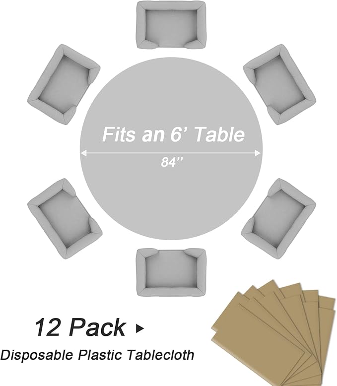QIKSION Gold Round Tablecloth 12 Pack, 84 Inch Plastic Table Cover Disposable - Image 5