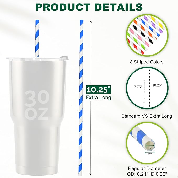 10 inch Long Disposable Paper Straws Bulk - Image 2