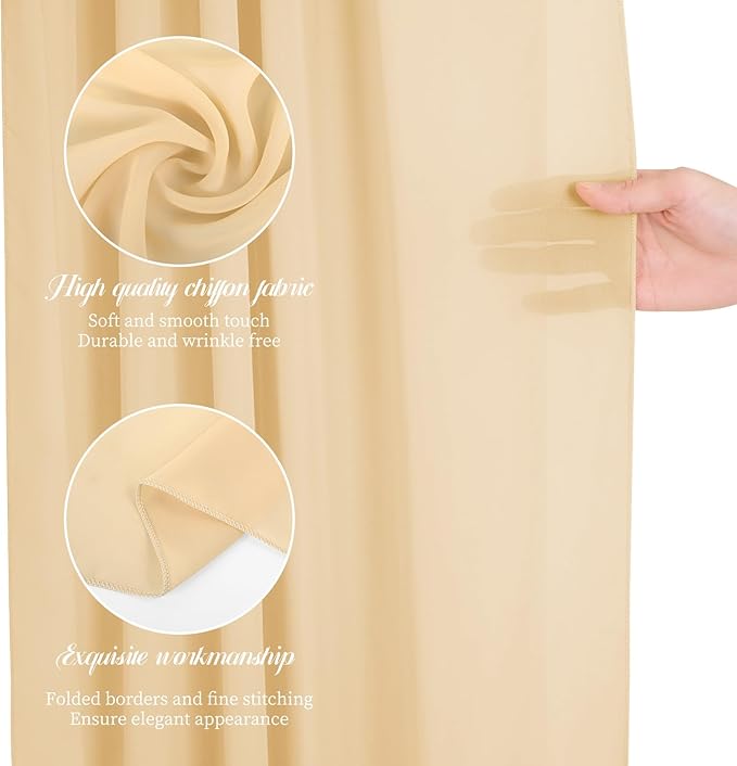 Wedding Arch Draping Fabric, 8 Panels 28" x 20ft Champagne Sheer Chiffon - Image 3