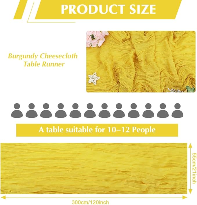 10 Pack Yellow Cheesecloth Table Runner -21*120Inch Long Boho Wedding Table - Image 2