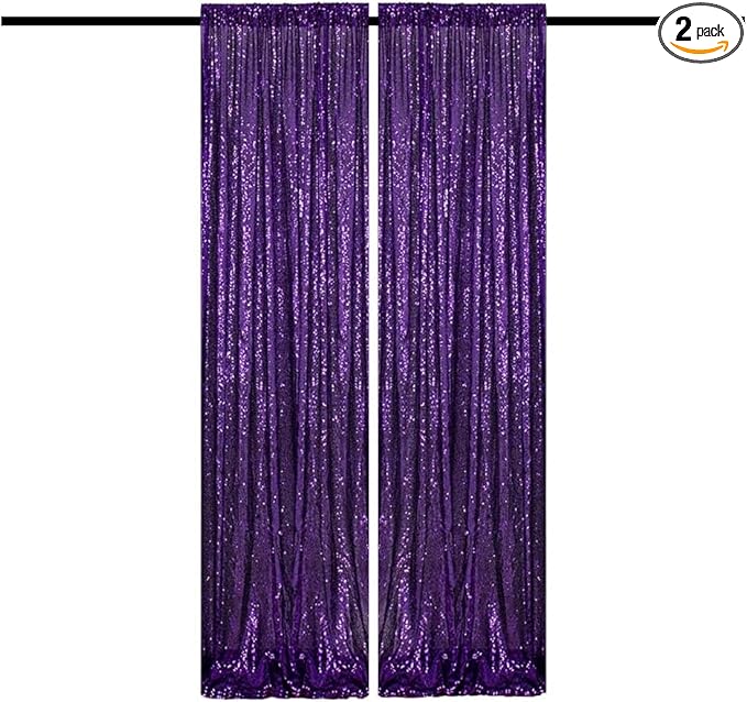 Purple Sequin Backdrop Curtains Glitter Drapes 2FTx8FT 2 Panels by TCBESTO