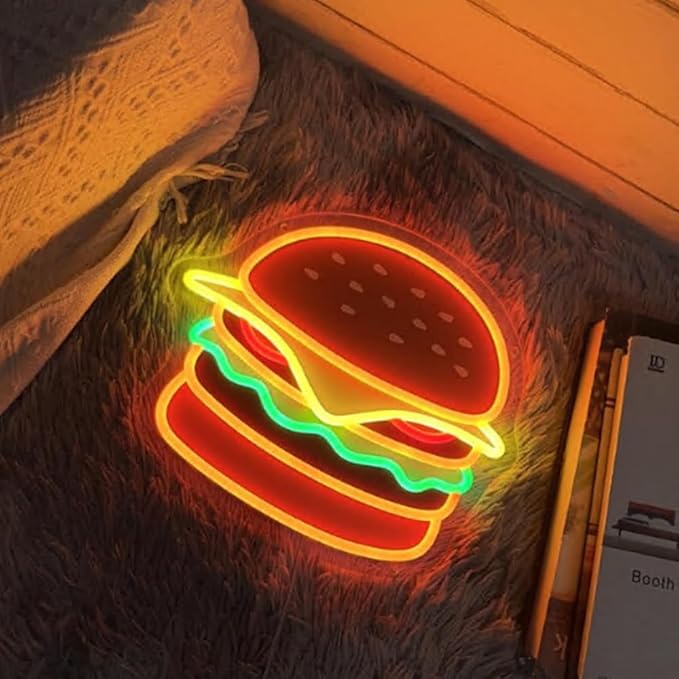 Burger LED Neon Sign, Custom UV Printed Hamburger LED Neon Light Home Kitchen - Image 3