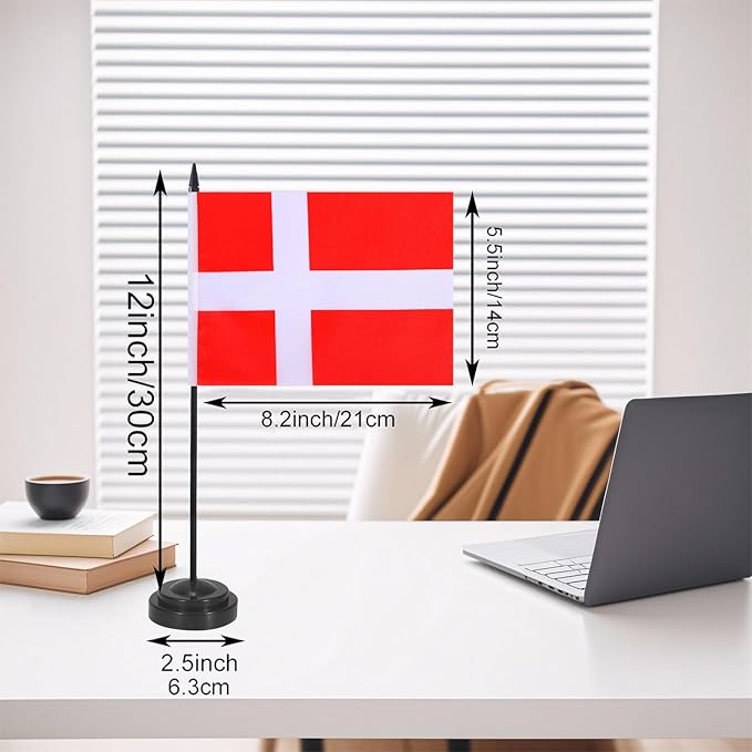 Denmark Desk Flag 12" Solid Pole Deluxe Set Danes Flags Banner Mini Small - Image 2