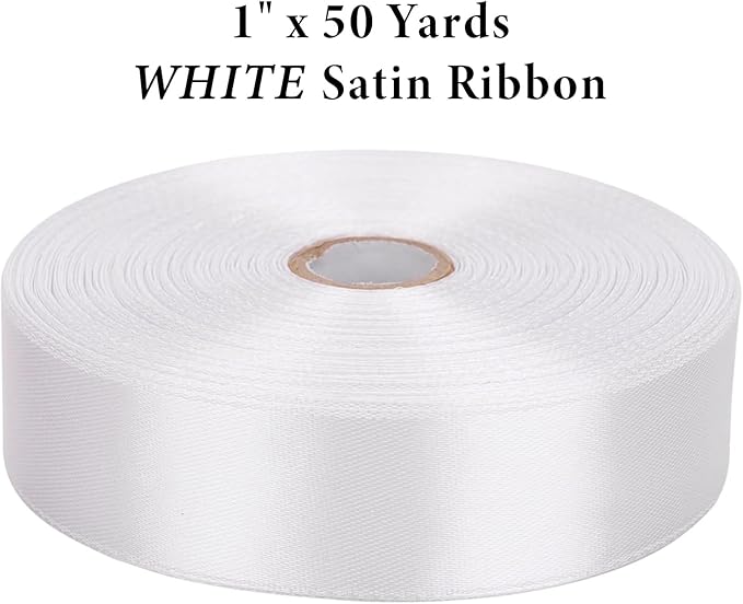1 Inch White Satin Ribbon 50 Yards Solid Fabric Ribbons - Image 2