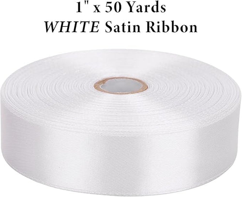1 Inch White Satin Ribbon 50 Yards Solid Fabric Ribbons - Image 2