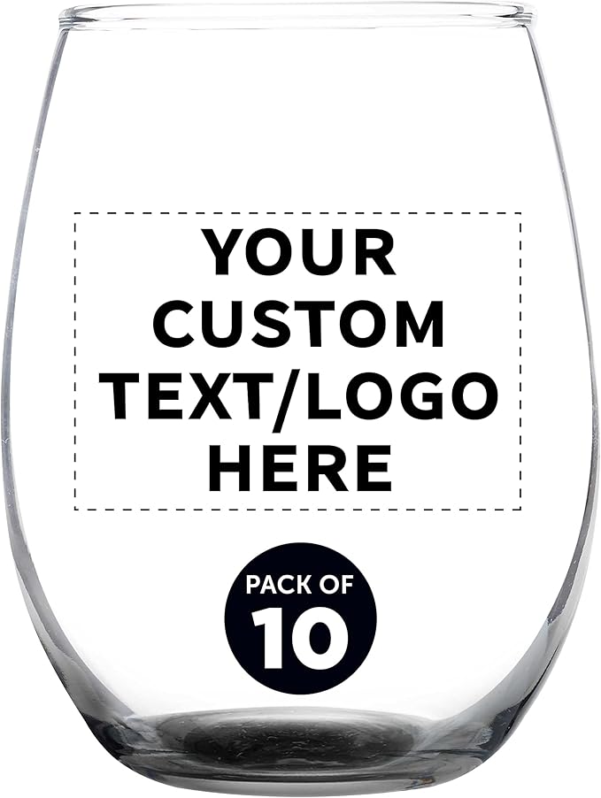 DISCOUNT PROMOS Custom Stemless Wine Glass 9 oz. Set of 10, Personalized Bulk by DISCOUNTPROMOS