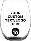 DISCOUNT PROMOS Custom Stemless Wine Glass 9 oz. Set of 10, Personalized Bulk by DISCOUNTPROMOS