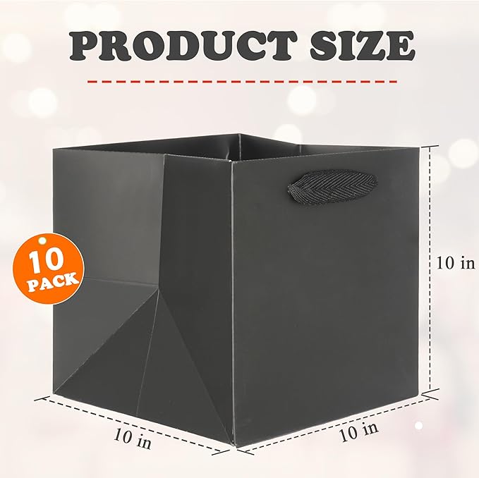 ADIDO EVA Black Square Gift Bags Medium Size Square Bottom Paper Bags - Image 2