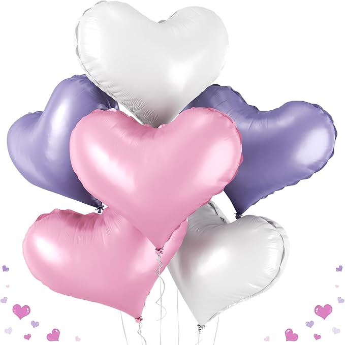 24 Inch Pink Purple White Heart Balloons, Heart Balloon by Paready
