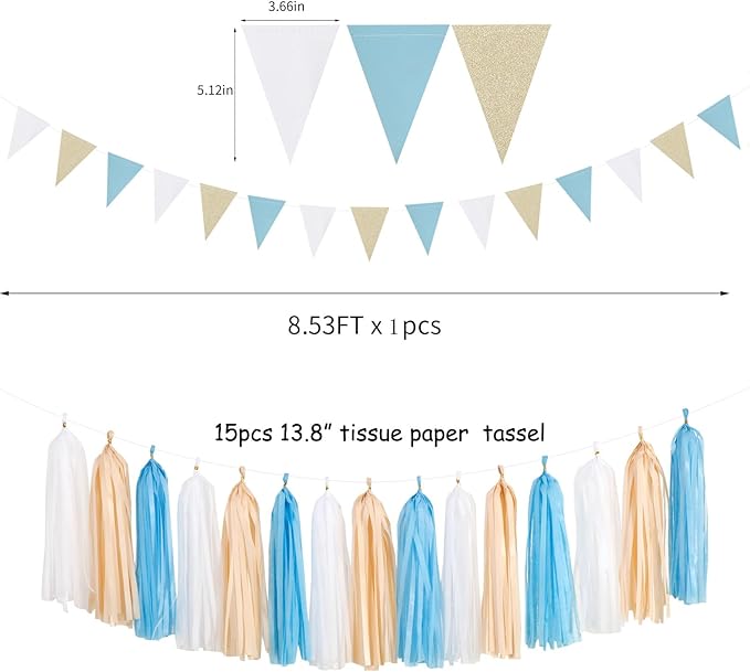 Light-Blue White Boho Champagne-Gold Party-Decorations - Image 3