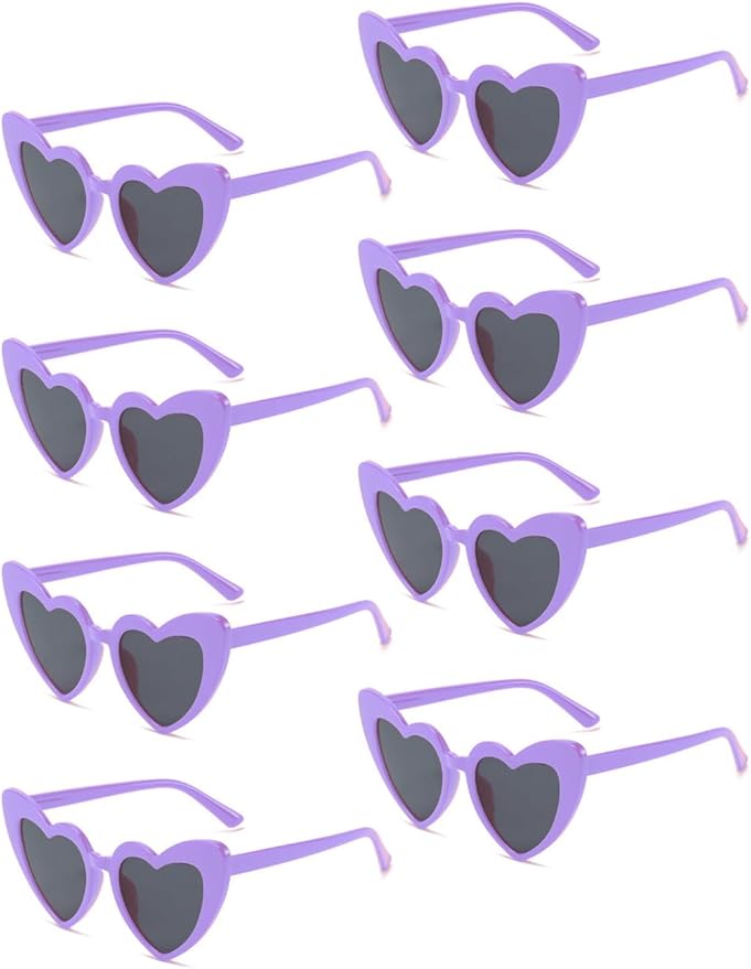 8 Pack Heart Sunglasses Vintage Cat Eye Heart Glasses Retro Bachelorette Bride by Ricawa