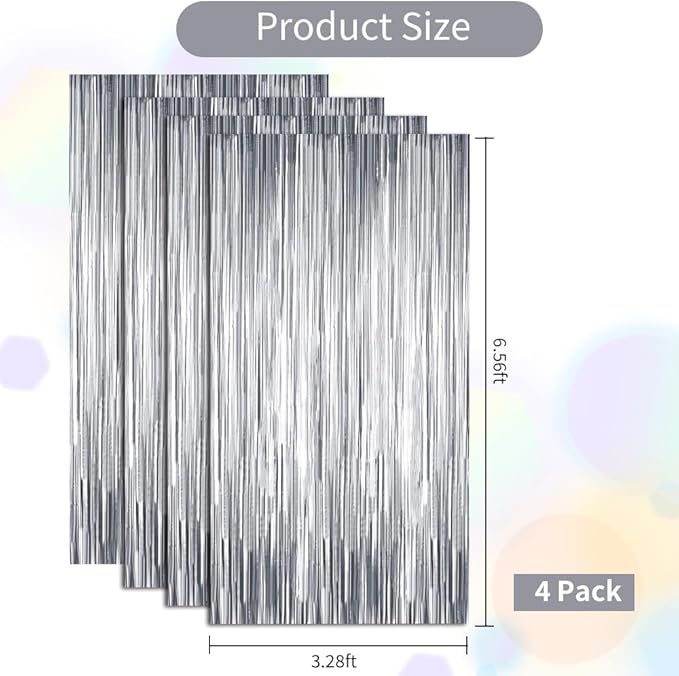 BEISHIDA 4 Pcs Silver Door Streamers Tinsel Curtain Party Streamers Backdrop - Image 2