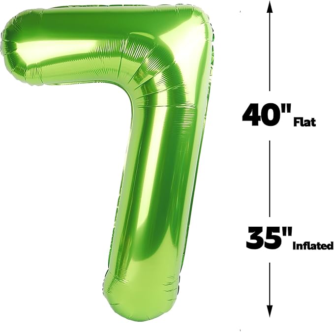 Digital Number 7 Light Green Birthday Balloon 40 Inch, Foil Balloons - Image 2