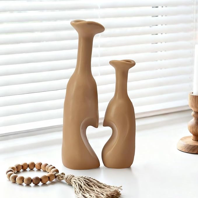 Heart Shaped Small Ceramic Vases Set of 2 Home Decor Boho Vase Modern Matte - Image 7