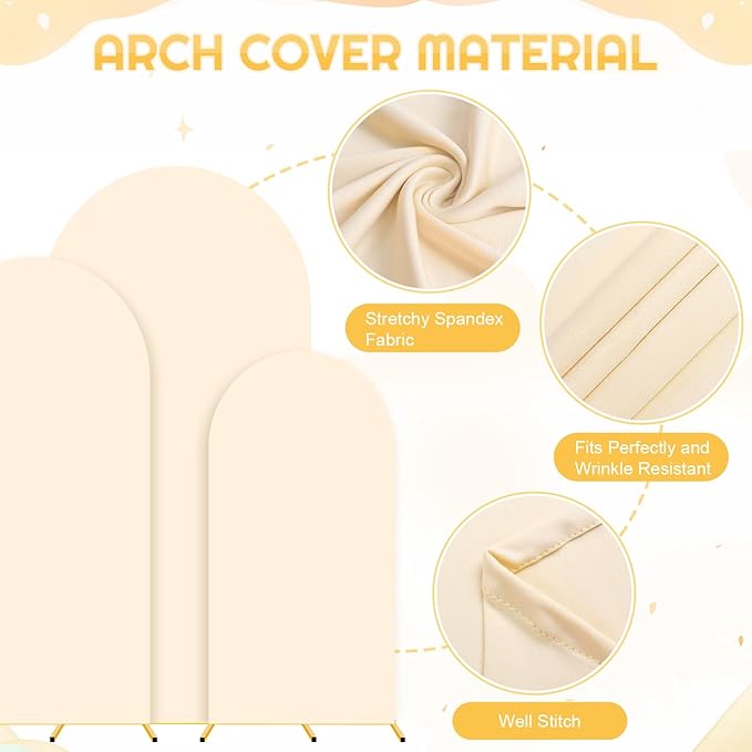 Wedding Arch Backdrop Stand and Beige Arch Cover Set of 3 Metal Arch Stand - Image 6