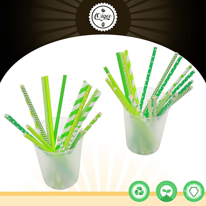 Green Paper Straws for Drinking Green Disposable Straws 150pcs Disposable - Image 3