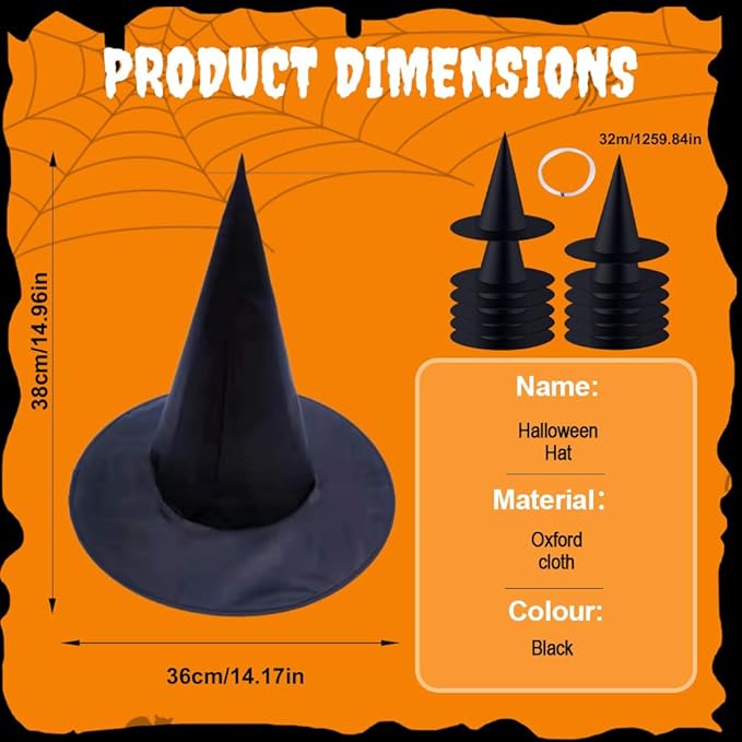 12 PCS Halloween Party Favor Costume Accessory Hanging Witch Hat - Image 2