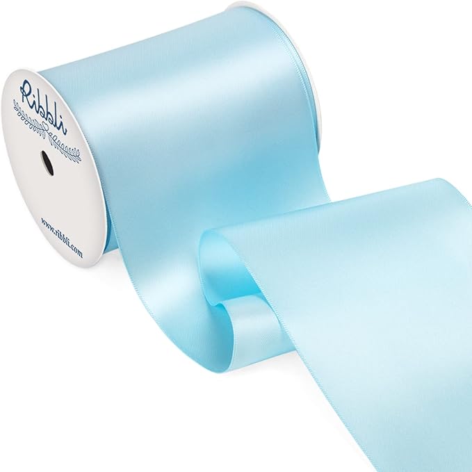 Ribbli Light Blue Satin Ribbon 4 Inch Wide Baby Blue Ribbon by Ribbli