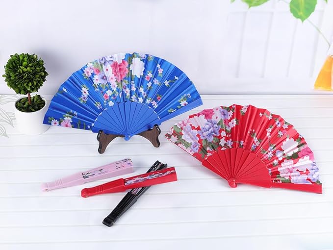 HUNANBANG 4 Pcs Oriental Flowers Japanese Folding Hand Fans Spanish Church - Image 6
