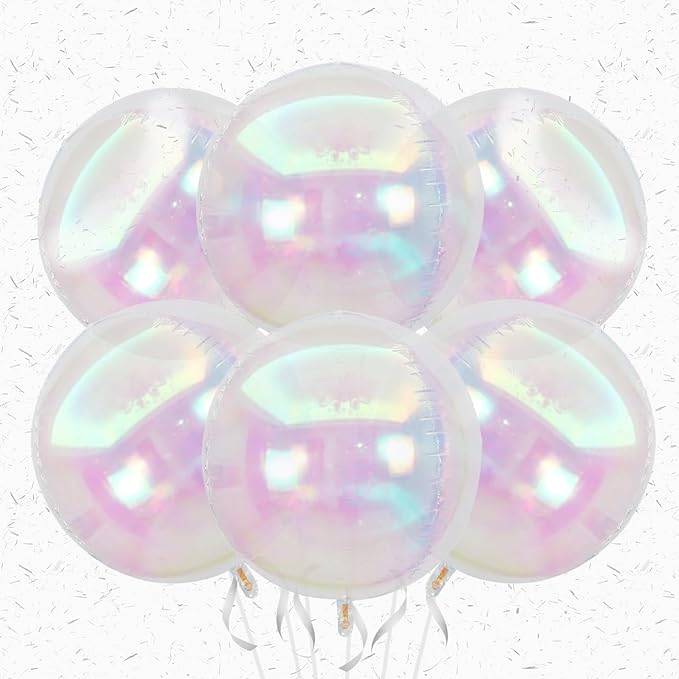 6Pcs Iridescent Round Foil Balloons, Giant 4D Clear Round Ball Balloon by Adorely