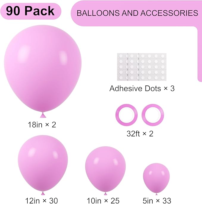 90pack Pink Balloons Different Size 18/12/10/5 Inch Pink Balloon Garland Arch - Image 2