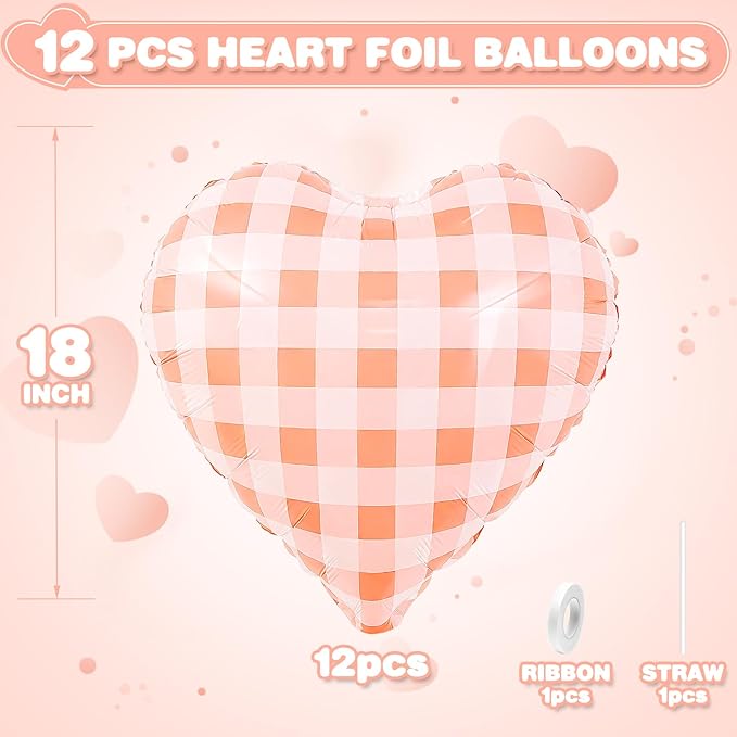 Red White Checkered Heart Balloons - Image 2